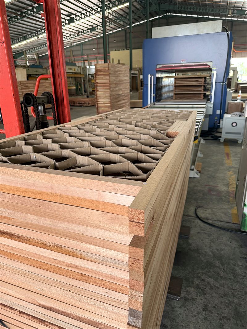 Door core lattice and machined core components in production